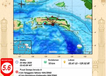 Gempa Berkekuatan 5,6 SR Dirasakan Warga di Maluku Tengah