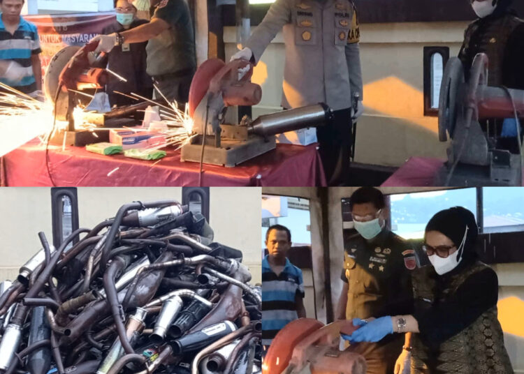 Perdana, Polresta Ambon Musnahkan 400 Buah Knalpot Brong